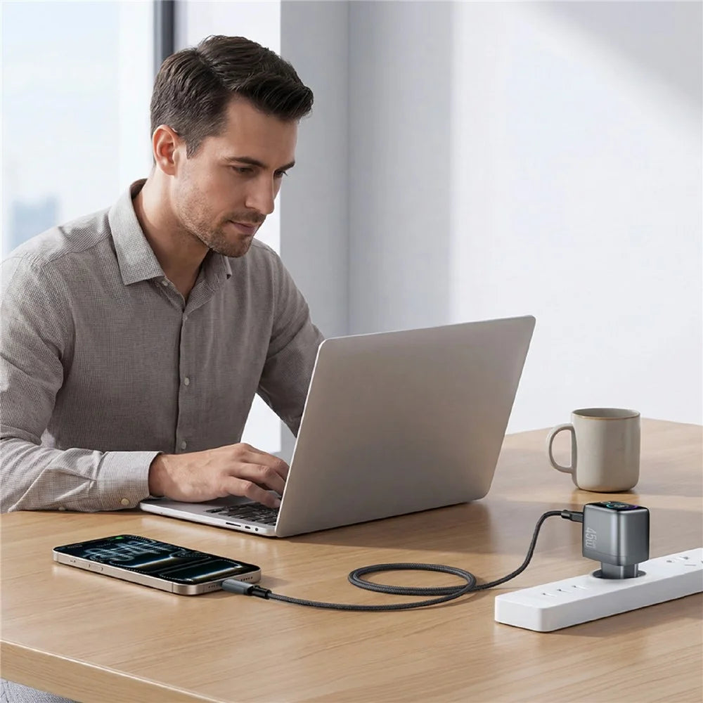 WIWU CHG500 45W USB-C GaN Wall Charger Smart Display PD QC Fast Charging for iPhone Phone Laptop, EU Plug - 4