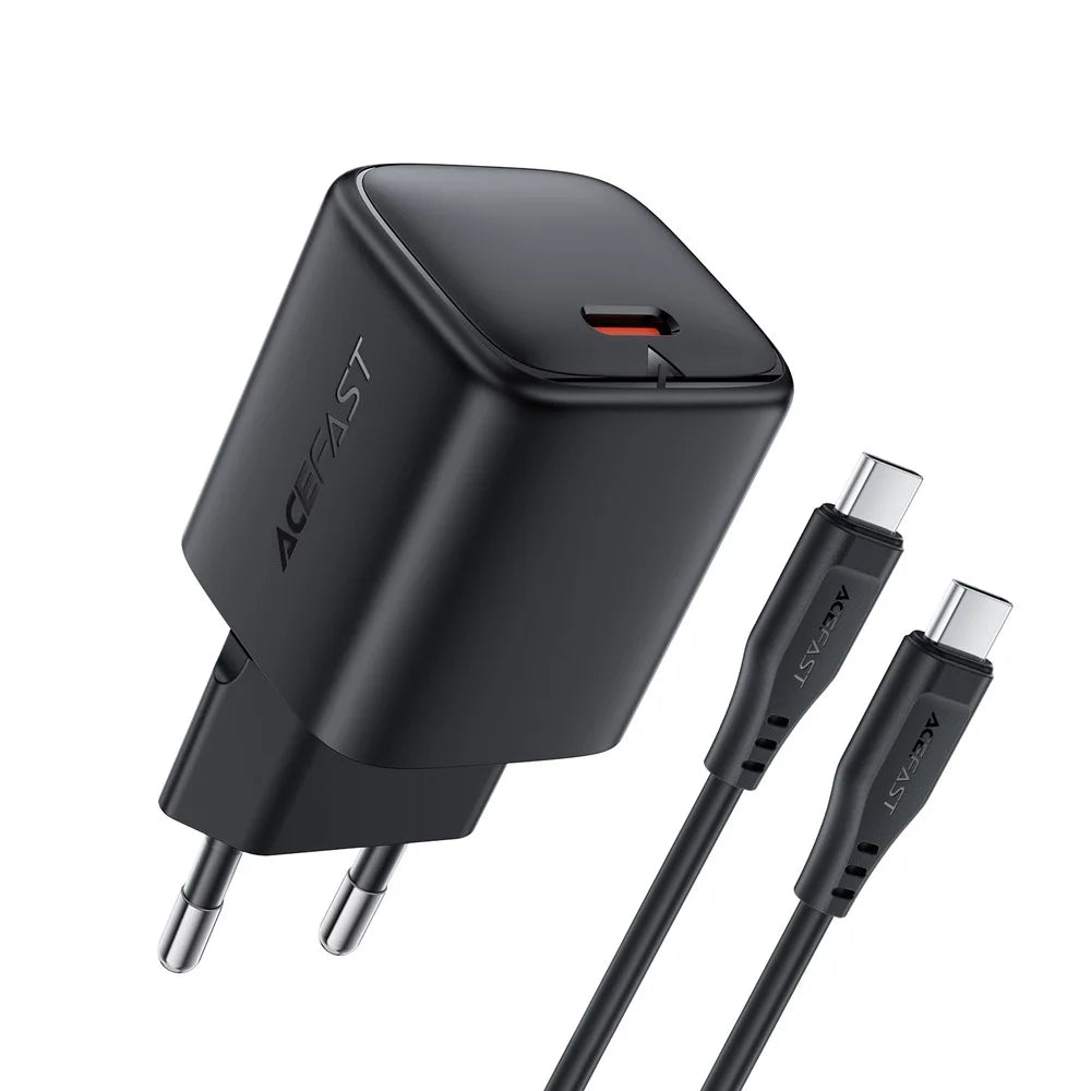 ACEFAST A119 PD 45W Mini GaN USB-C Fast Charger Set with 1.2m USB-C Cable , EU Plug - Black - 2