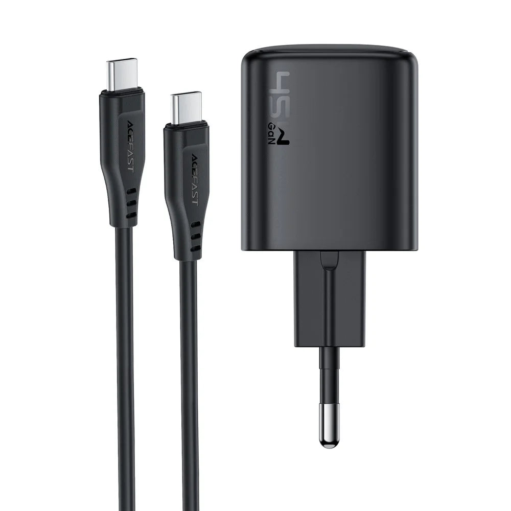 ACEFAST A119 PD 45W Mini GaN USB-C Fast Charger Set with 1.2m USB-C Cable , EU Plug - Black - 4