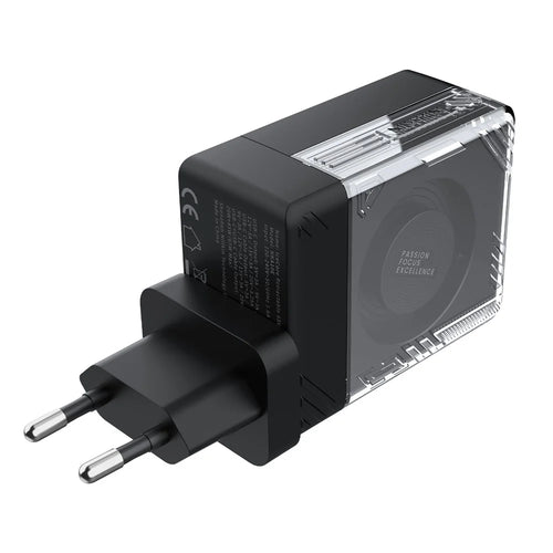 NILLKIN Icecore 65W GaN Fast Wall Charger with Retractable USB-C Cable for Travel, EU Plug - Black - 1