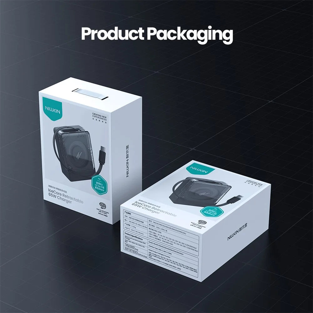 NILLKIN Icecore 65W GaN Fast Wall Charger with Retractable USB-C Cable for Travel, EU Plug - Black - 7