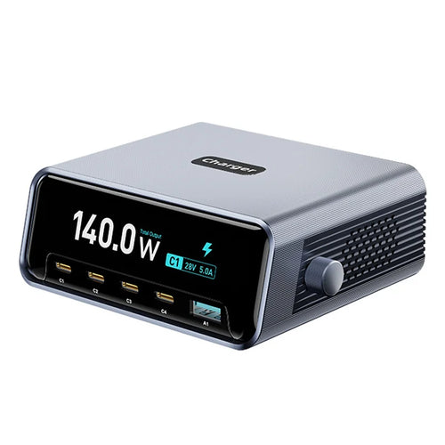 WLX-60G 140W GaN Charger 5 in 1 Smart Display Desktop Fast Charging Station - US Plug - 1