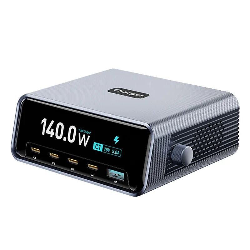 WLX-60G 140W GaN Charger 5 in 1 Smart Display Desktop Fast Charging Station - US Plug - 1