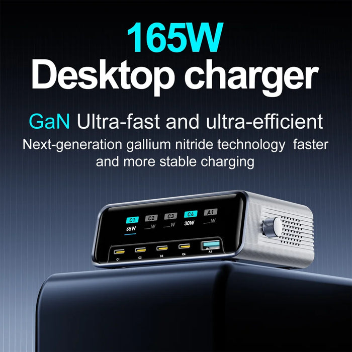 WLX-60G 140W GaN Charger 5 in 1 Smart Display Desktop Fast Charging Station - US Plug - 2