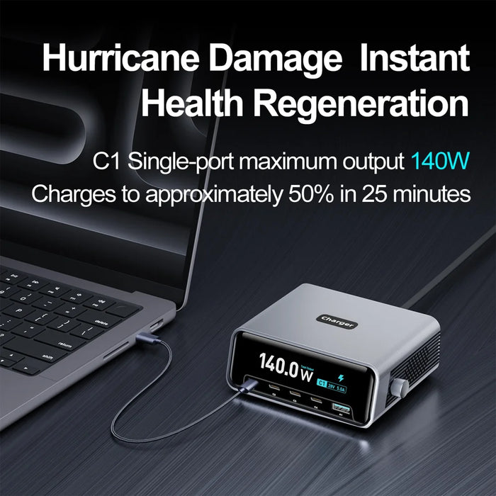WLX-60G 140W GaN Charger 5 in 1 Smart Display Desktop Fast Charging Station - US Plug - 3