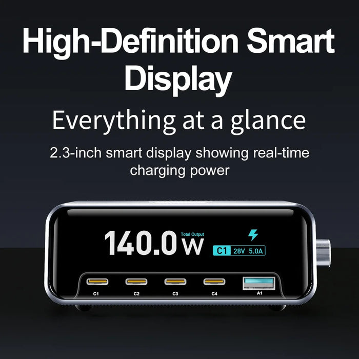 WLX-60G 140W GaN Charger 5 in 1 Smart Display Desktop Fast Charging Station - US Plug - 5