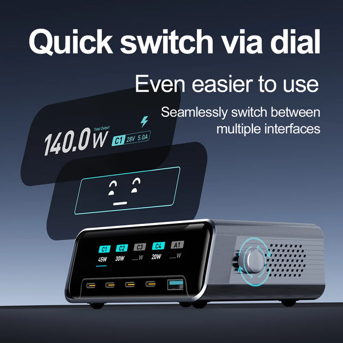 WLX-60G 140W GaN Charger 5 in 1 Smart Display Desktop Fast Charging Station - US Plug - 6