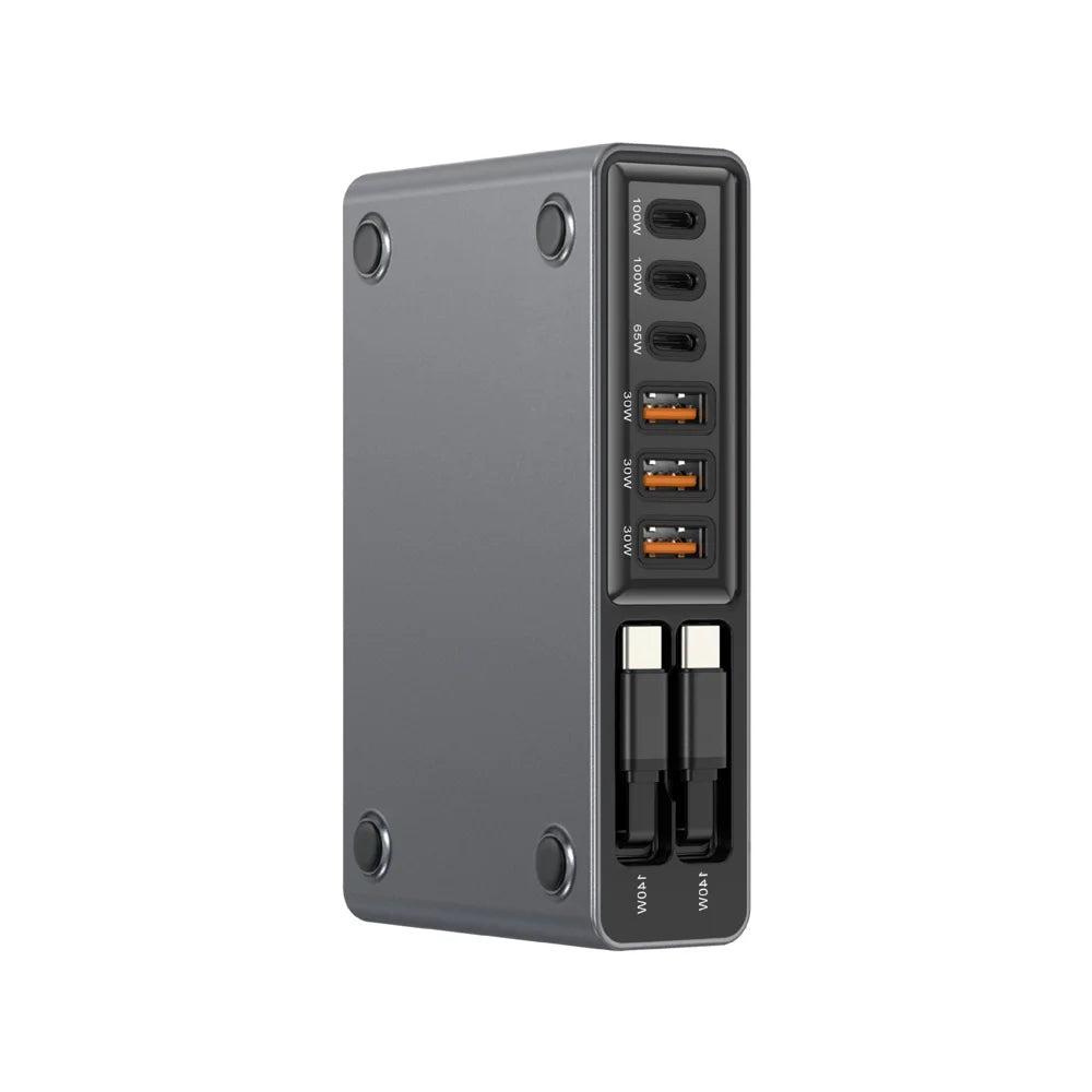 8-Port GaN Desktop Charger 140W Fast Charging Station with Dual Retractable Type-C Cables - US Plug - 5