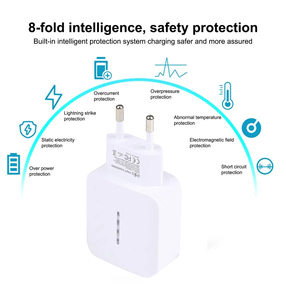 LZ-822A+C PD 20W Type-C QC3.0 USB Fast Charging Travel Wall Charger - EU Plug - 2