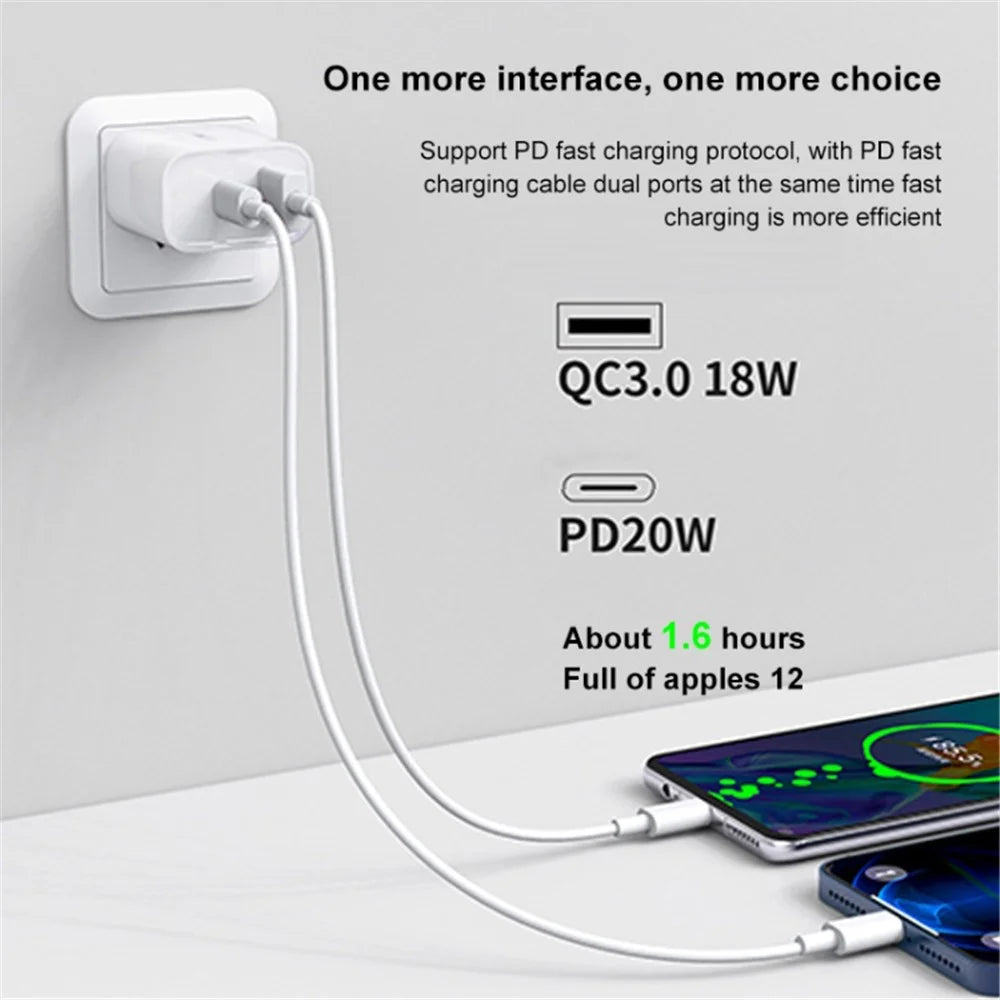 WEKOME WP-U53 20W PD Fast Charging Wall Charger USB-A + Type-C Dual Ports Travel Power Adapter - EU Plug - 5