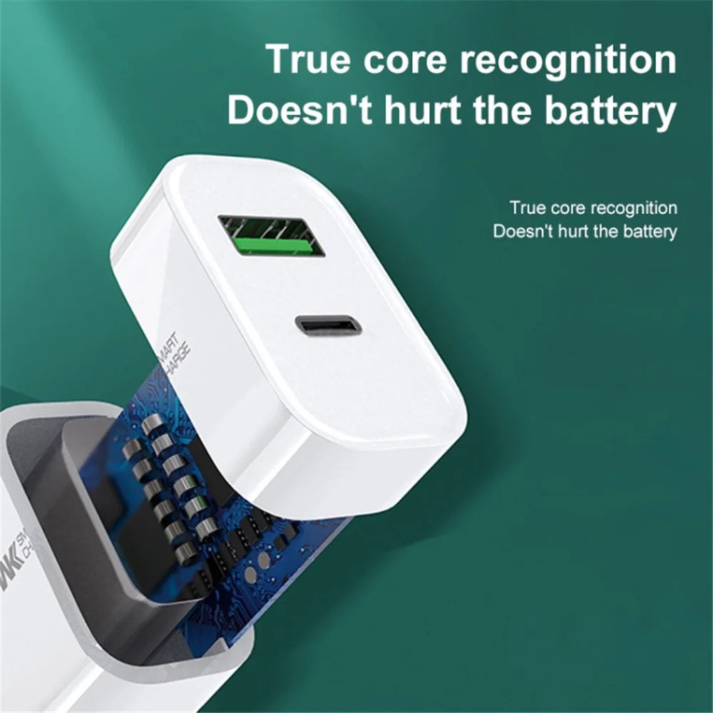 WEKOME WP-U53 20W PD Fast Charging Wall Charger USB-A + Type-C Dual Ports Travel Power Adapter - EU Plug - 6