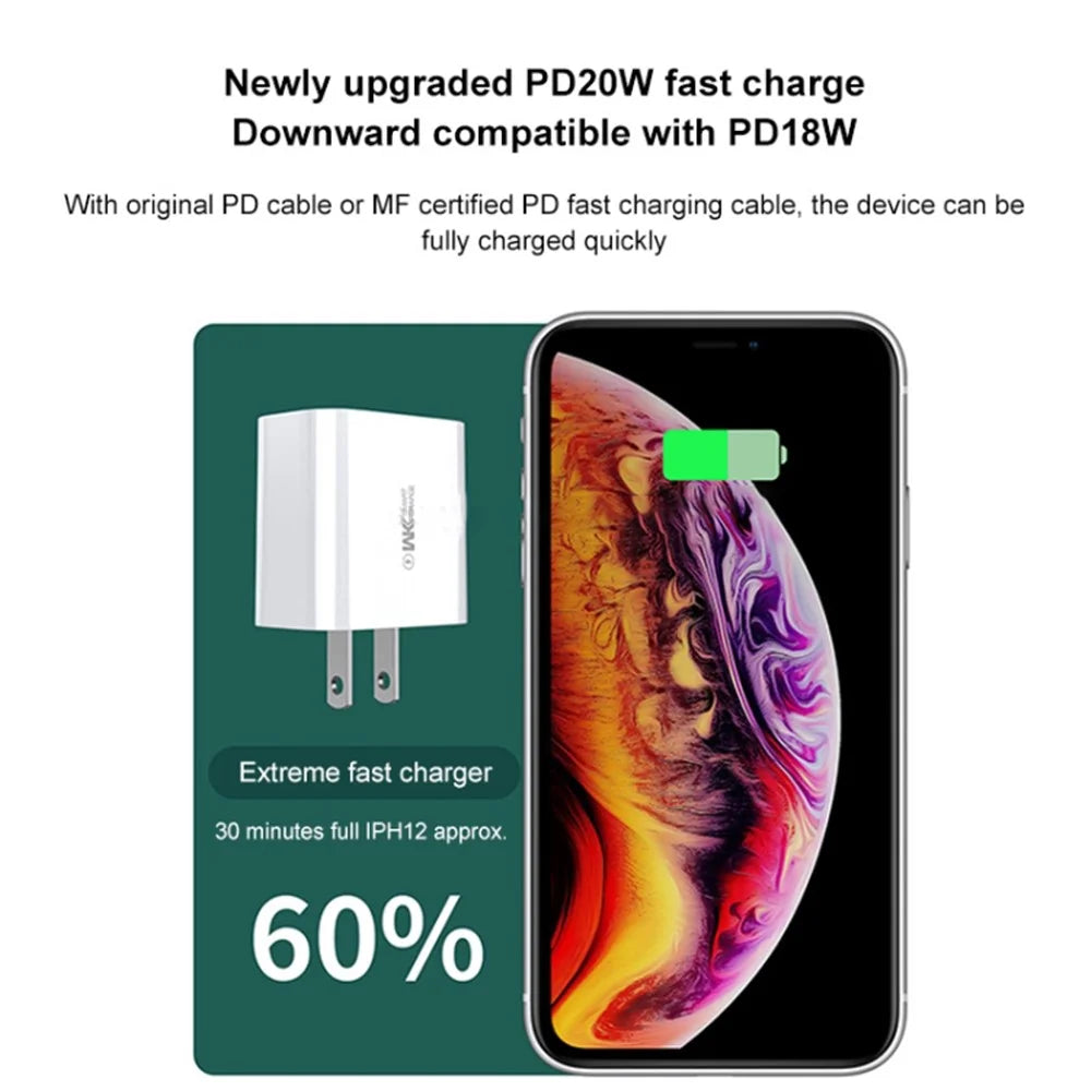 WEKOME WP-U53 20W PD Fast Charging Wall Charger USB-A + Type-C Dual Ports Travel Power Adapter - EU Plug - 7