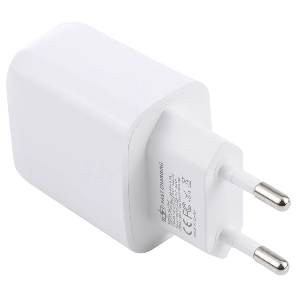 LZ-215A+C 20W QC3.0 USB + PD3.0 Type-C Dual Ports Fast Charging Travel Charger Power Adapter - EU Plug - 2