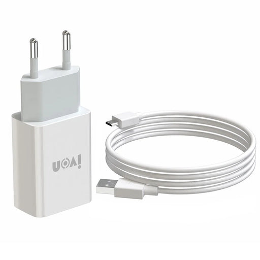 IVON AD-33 2.1A Mobile Phone USB Charger Travel Power Adapter Plug + 1m Micro USB Data Cable - EU Plug - 1