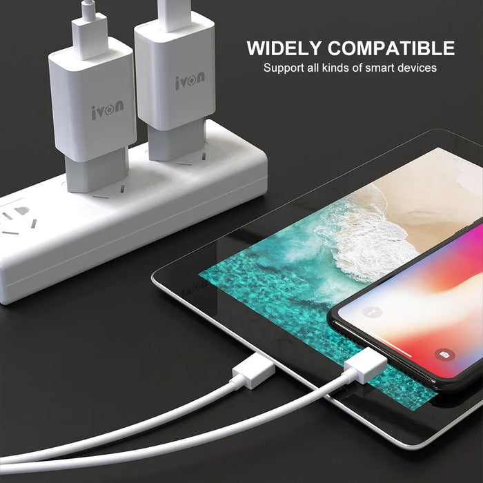 IVON AD-33 2.1A USB Charger Portable Travel Wall Adapter + 1m Type-C Data Cable - EU Plug - 3