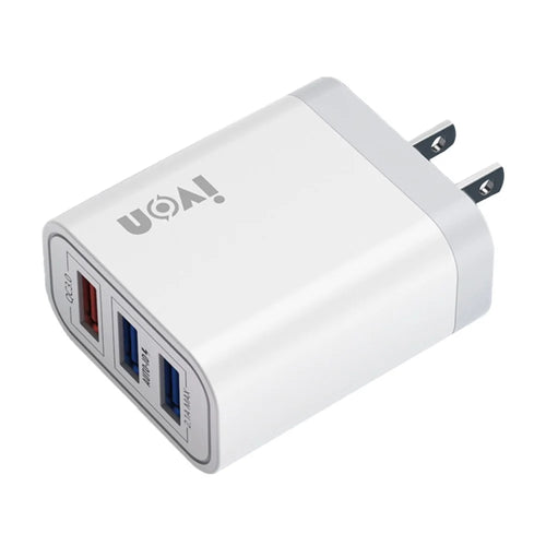 IVON AD37 For iPhone Xiaomi Huawei OPPO 3 USB Ports Quick Charge 3.0 Fast Charge Charger Travel Power Adapter, US Plug - 1