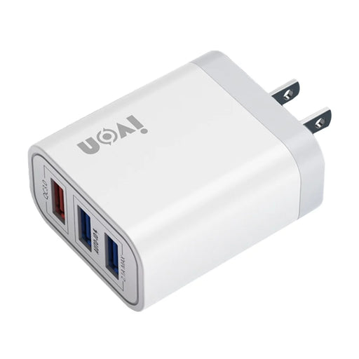 IVON AD37 For iPhone Xiaomi Huawei OPPO 3 USB Ports Quick Charge 3.0 Fast Charge Charger Travel Power Adapter, US Plug - 1