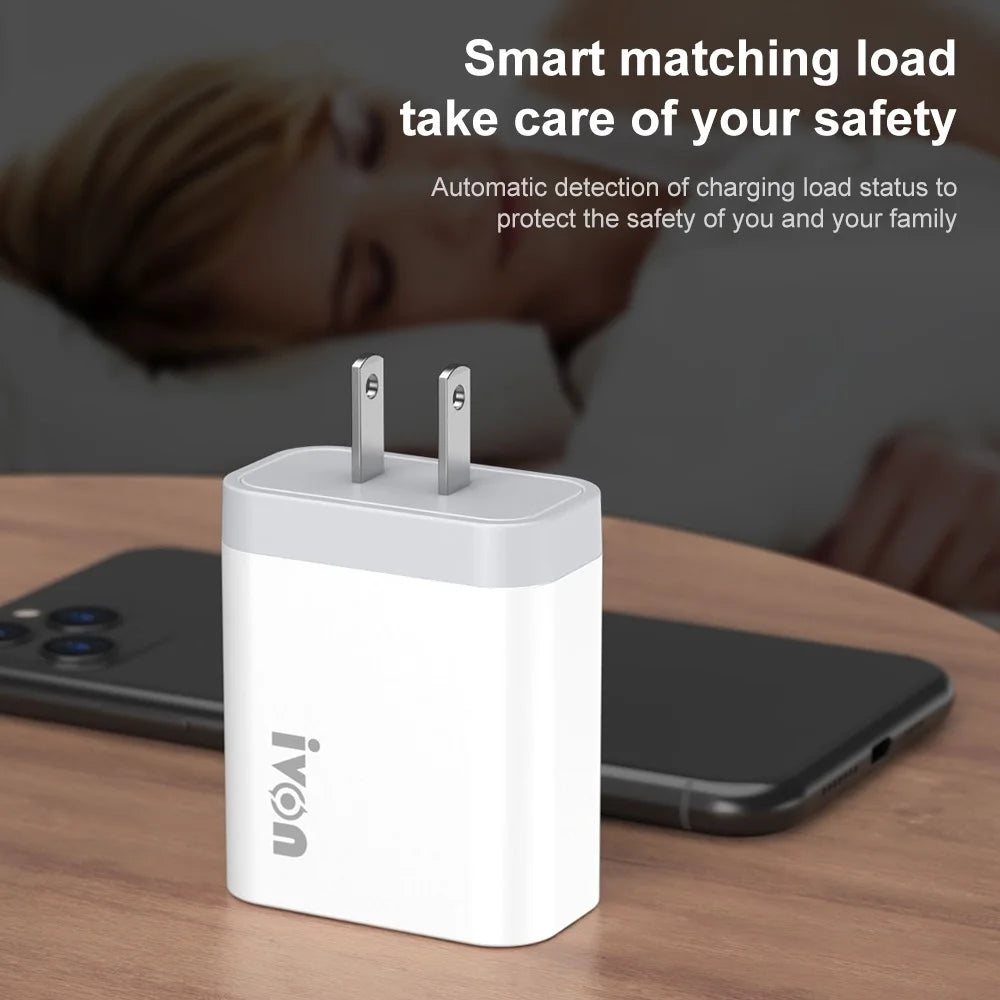 IVON AD37 For iPhone Xiaomi Huawei OPPO 3 USB Ports Quick Charge 3.0 Fast Charge Charger Travel Power Adapter, US Plug - 4