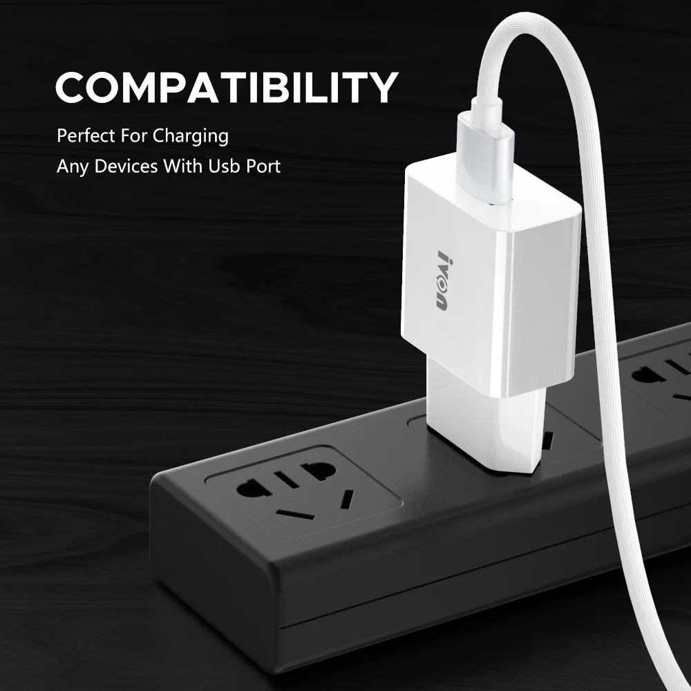 IVON AD-35 3A High Current Fast Charger Travel Power Adapter QC3.0 USB Wall Charger + 1m Micro USB Data Cable - EU Plug - 4