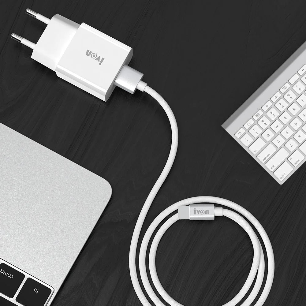 IVON AD-35 3A High Current Fast Charger Travel Power Adapter QC3.0 USB Wall Charger + 1m Micro USB Data Cable - EU Plug - 5