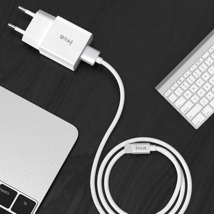 IVON AD-35 3A High Current Fast Charger Travel Power Adapter QC3.0 USB Wall Charger + 1m Micro USB Data Cable - EU Plug - 5