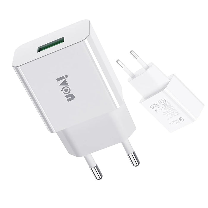 IVON AD-35 3A High Current Fast Charger Travel Power Adapter QC3.0 USB Wall Charger + 1m Micro USB Data Cable - EU Plug - 6