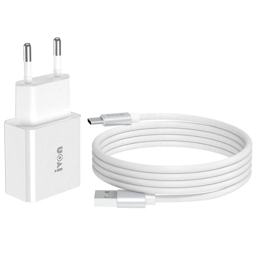 IVON AD-35 3A Fast Charging Travel Power Adapter QC3.0 USB Wall Charger + 1m Type-C Data Cable - EU Plug - 1