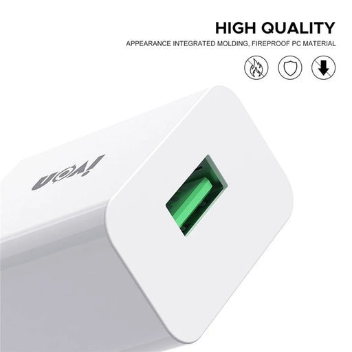 IVON AD-35 3A Fast Charging Travel Power Adapter QC3.0 USB Wall Charger + 1m Type-C Data Cable - EU Plug - 2