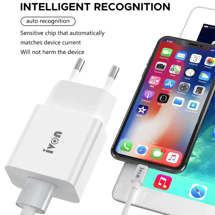 IVON AD-35 3A Fast Charging Travel Power Adapter QC3.0 USB Wall Charger + 1m Type-C Data Cable - EU Plug - 3