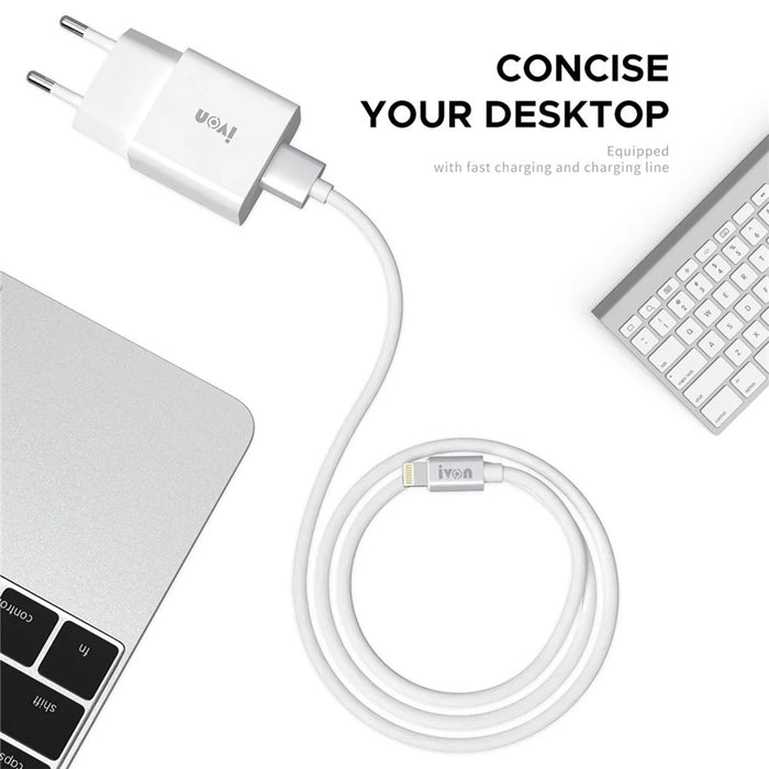 IVON AD-35 3A Fast Charging Travel Power Adapter QC3.0 USB Wall Charger + 1m Type-C Data Cable - EU Plug - 4