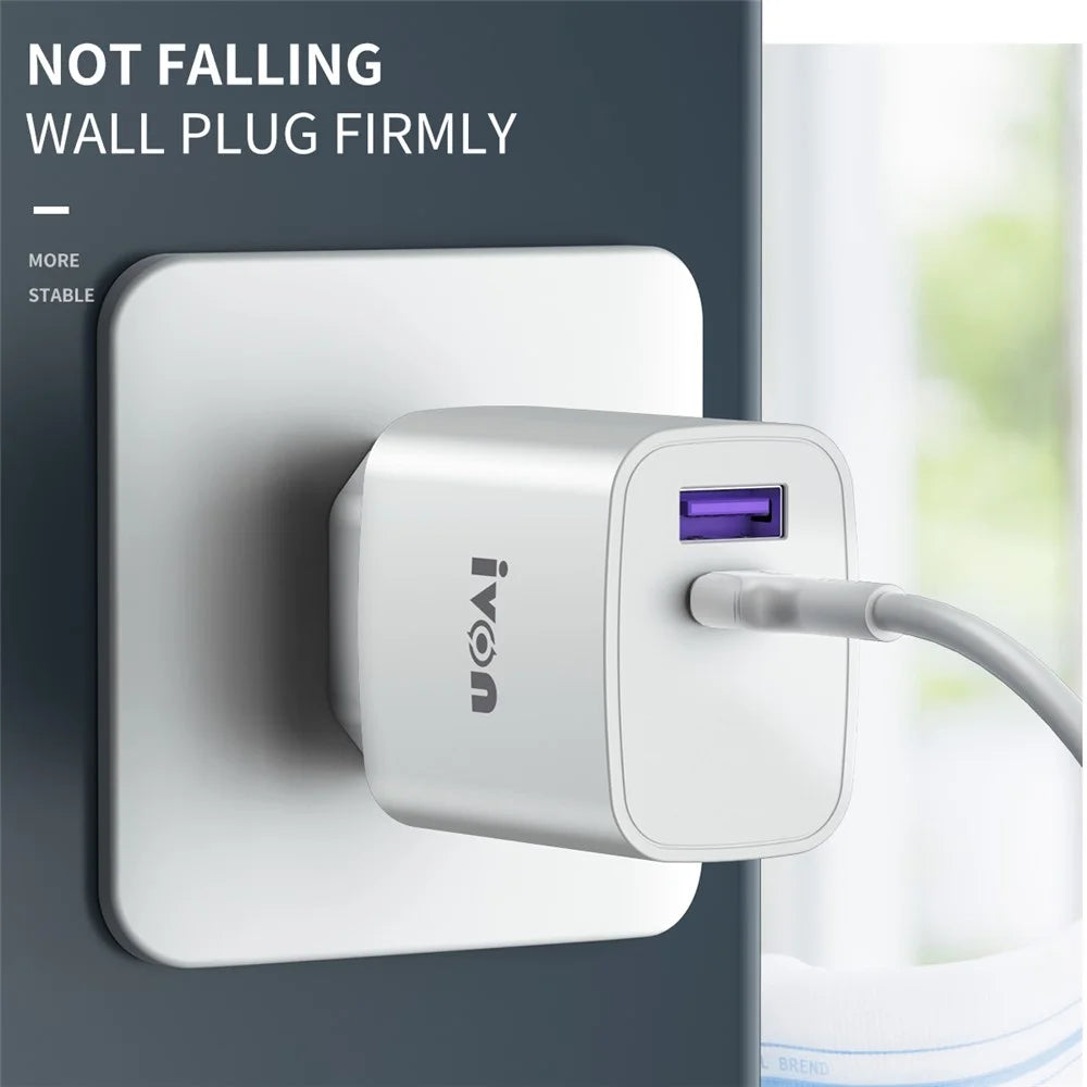 IVON AD52 Portable 18W PD Charger Type-C + USB Dual Ports Power Adapter - EU Plug - 4