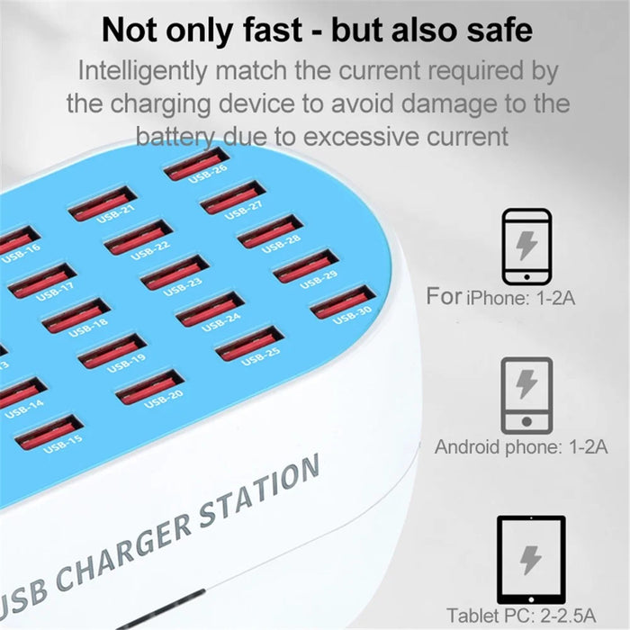 830-24 180W 24 Ports USB Charger Adapter Tablet Phone Charger Desktop USB Charging Station for iPhone Samsung Xiaomi Huawei - US Plug - 5