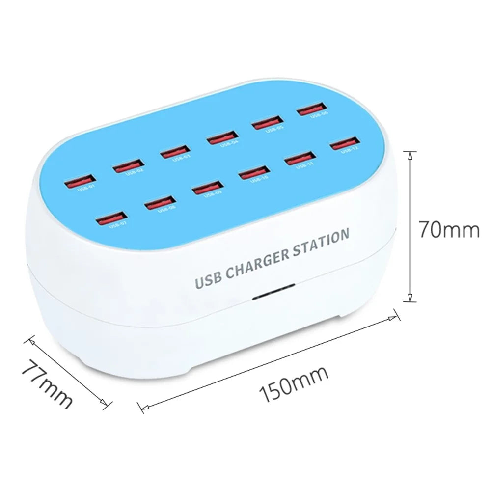 830-12 120W AC100-240V 12 Ports USB Smart Charger Phone Tablet Fan Lamp Charging Dock Splitter Station - US Plug - 6