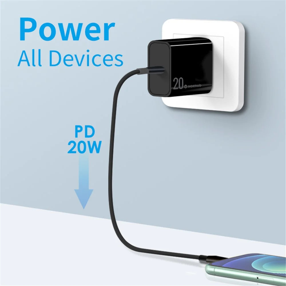 NORTHJO NOPD200601AU PD 20W Type-C Port Home Travel Wall Charger Fast Charging Power Adapter - AU Plug/Black - 2