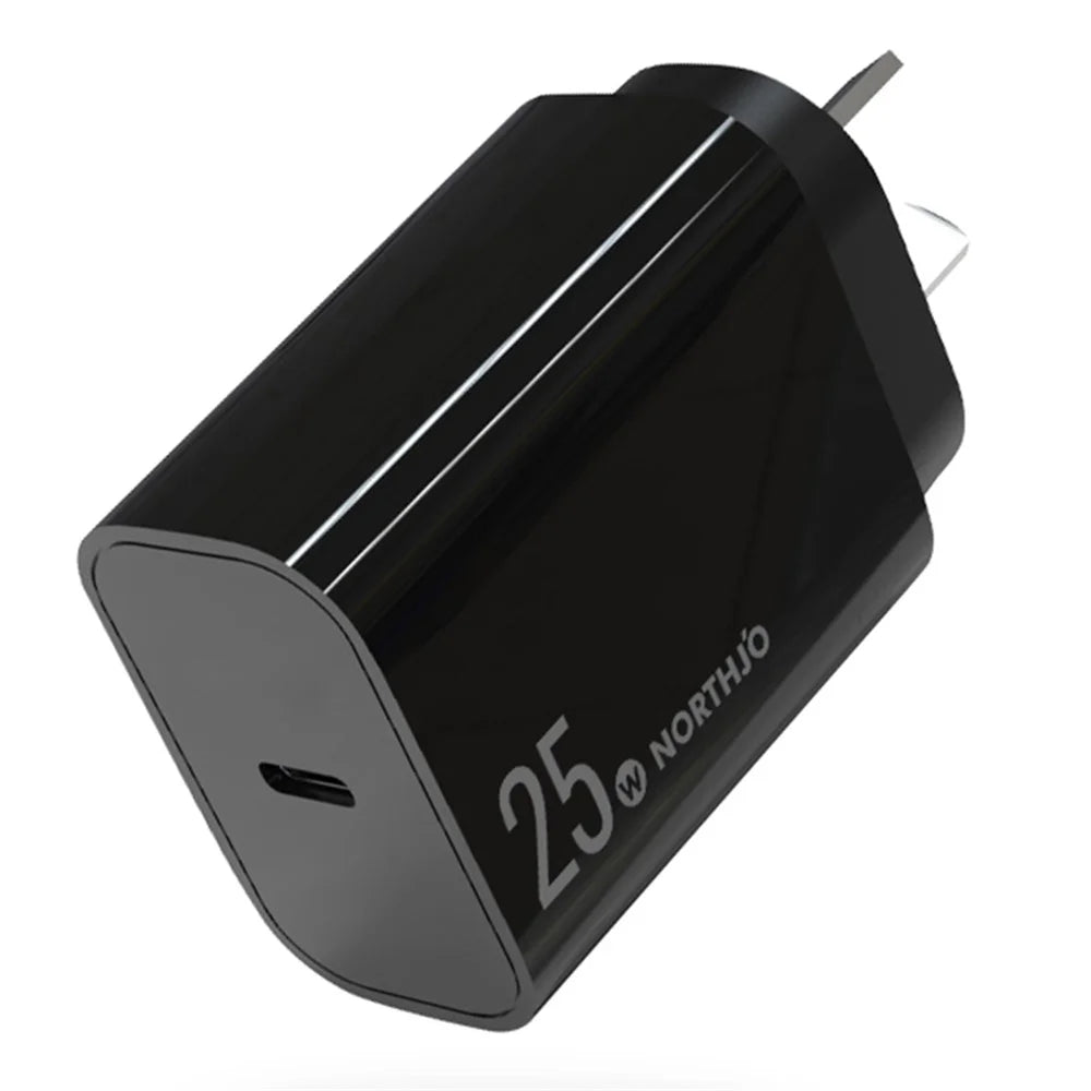 NORTHJO NOPD250601AU PD 25W Type-C Port Fast Charging Adapter Home Travel Wall Charger - AU Plug/Black - 1