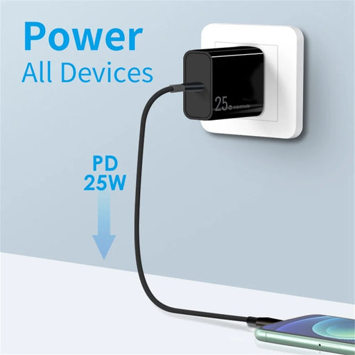 NORTHJO NOPD250601AU PD 25W Type-C Port Fast Charging Adapter Home Travel Wall Charger - AU Plug/Black - 2