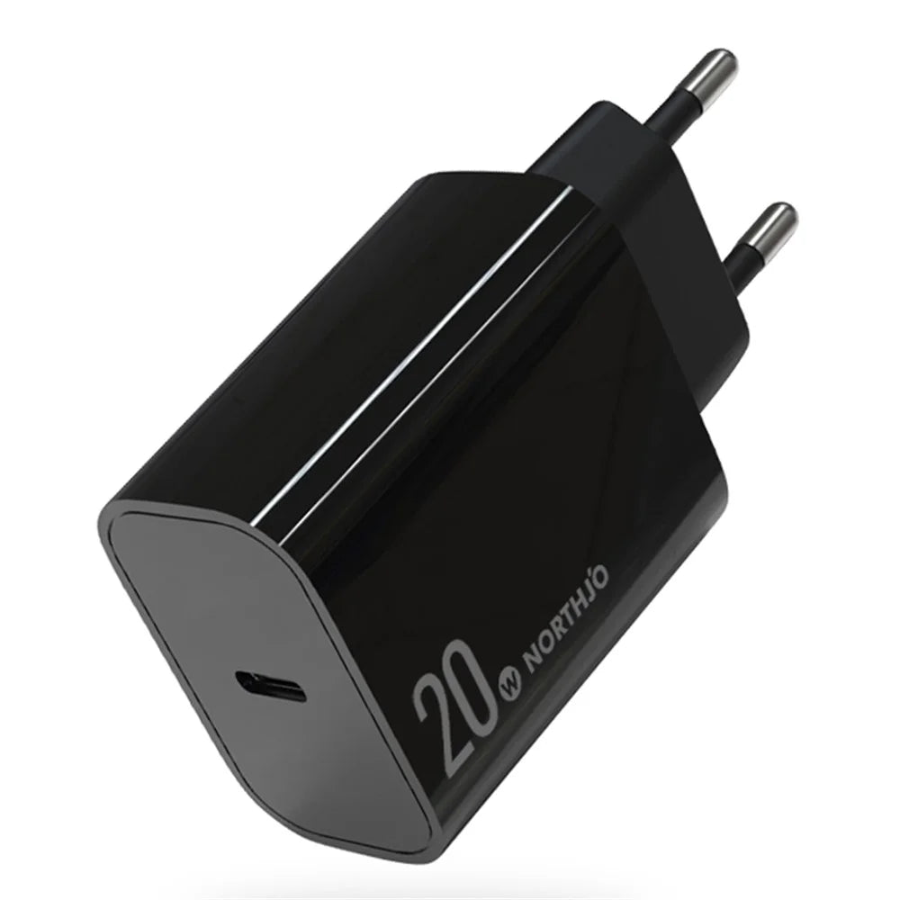 NORTHJO NOPD200601EU PD 20W USB C Single Port Fast Charger Wall Adapter - EU Plug/Black - 1