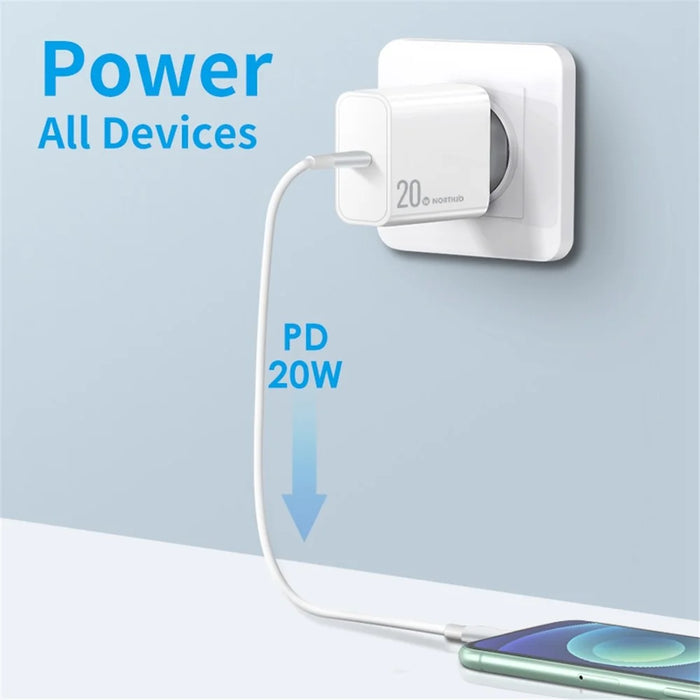 NORTHJO NOPD200601EU PD 20W USB C Single Port Fast Charger Wall Adapter - EU Plug/Black - 5