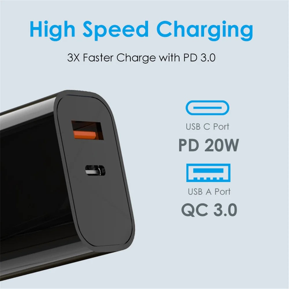 NORTHJO NOPD200602AU USB A + Type-C PD 20W  QC3.0 Fast Charger Dual Ports Power Adapter - AU Plug/Black - 4