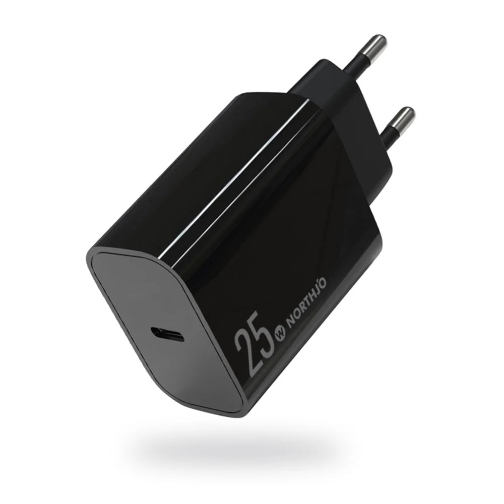 NORTHJO NOPD250601EU PD 25W Fast Type C Charger USB C Charger Block for Samsung iPhone iPad - EU Plug/Black - 1