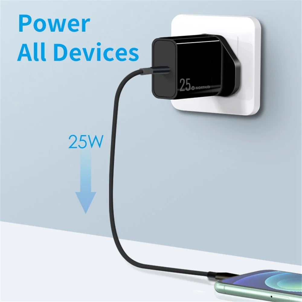NORTHJO NOPD250601UK Travel USB C Charger Block PD 25W Fast Type C Charger - UK Plug/Black - 2