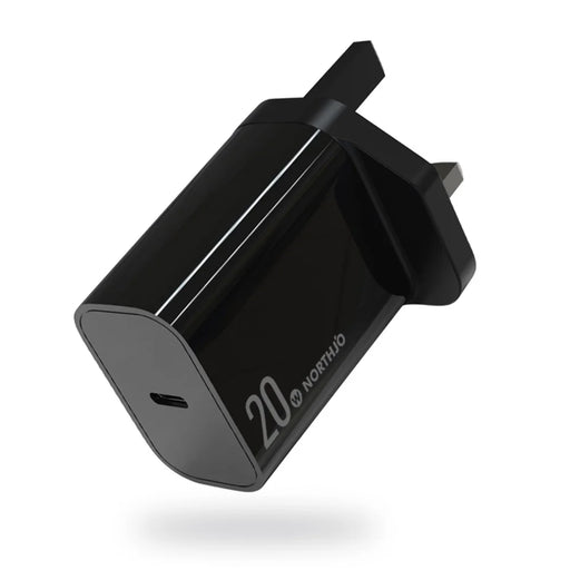 NORTHJO NOPD200601UK Portable Power Adapter PD 20W Fast Type C Charger USB C Charger Block - UK Plug/Black - 1