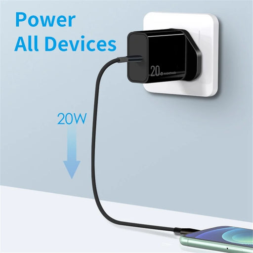 NORTHJO NOPD200601UK Portable Power Adapter PD 20W Fast Type C Charger USB C Charger Block - UK Plug/Black - 2