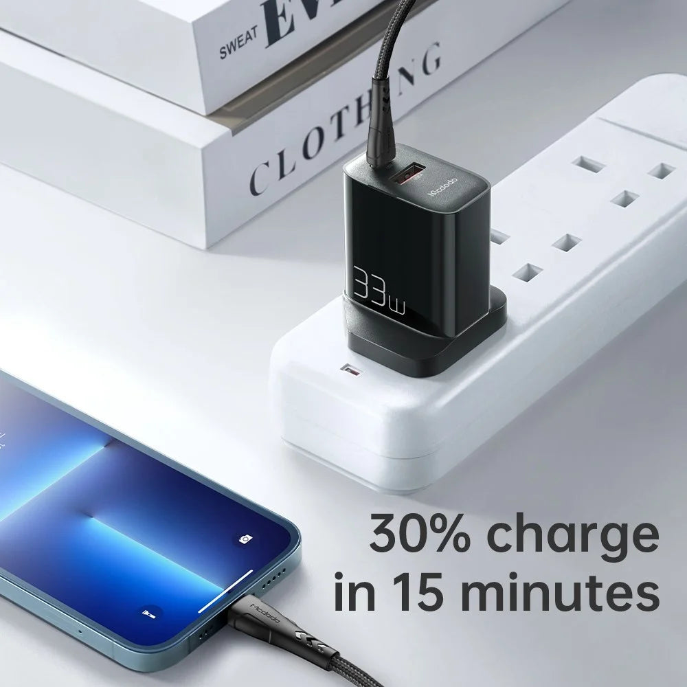 MCDODO MDD PD33W PD Dual Output Fast Compatible Charger Set USB A+USB C Charger Adapter Block with Type-C to Type-C Cable - UK Plug - 5