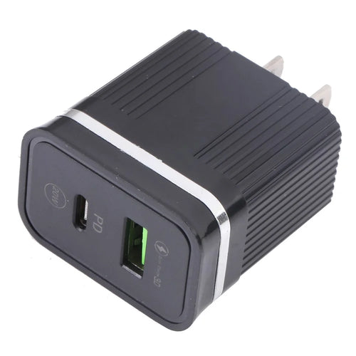46-A2C2 20W PD + QC3.0 USB Fast Charger Type-C / USB-A Dual Port Power Adapter - US Plug / Black - 1