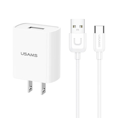 USAMS T21 Fast Charger Adapter Portable Wall Charger Block Mini Travel Charger Set with Type-C Cable for Samsung, Huawei (US Plug) - 1