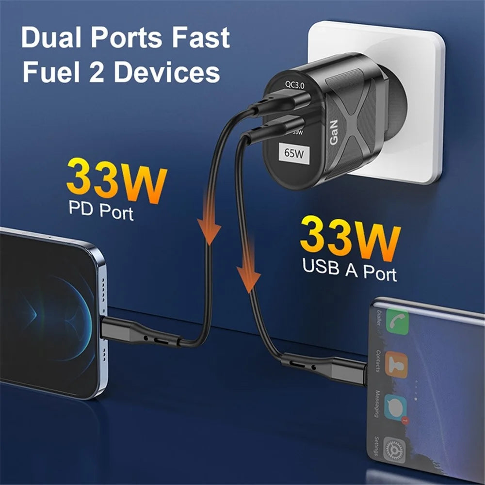 UD7568 PD+QC Fast Charging Charger Type-C + USB-A Power Adapter for Phone Tablet - White / Korea Plug - 4