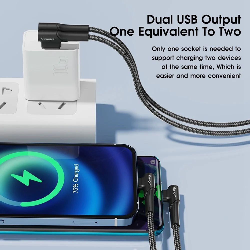 ESSAGER 2A 10W High Power Travel Charger Dual Ports USB Smart Charger, US Plug / White - 4