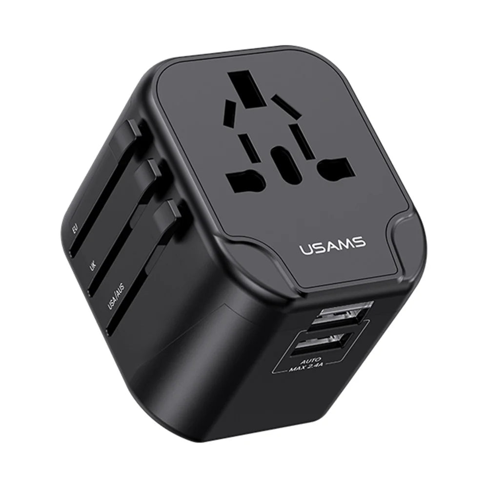 USAMS US-CC173 T55 12W Dual USB Universal Travel Charger US / AU / EU / UK Plug Converter - 1
