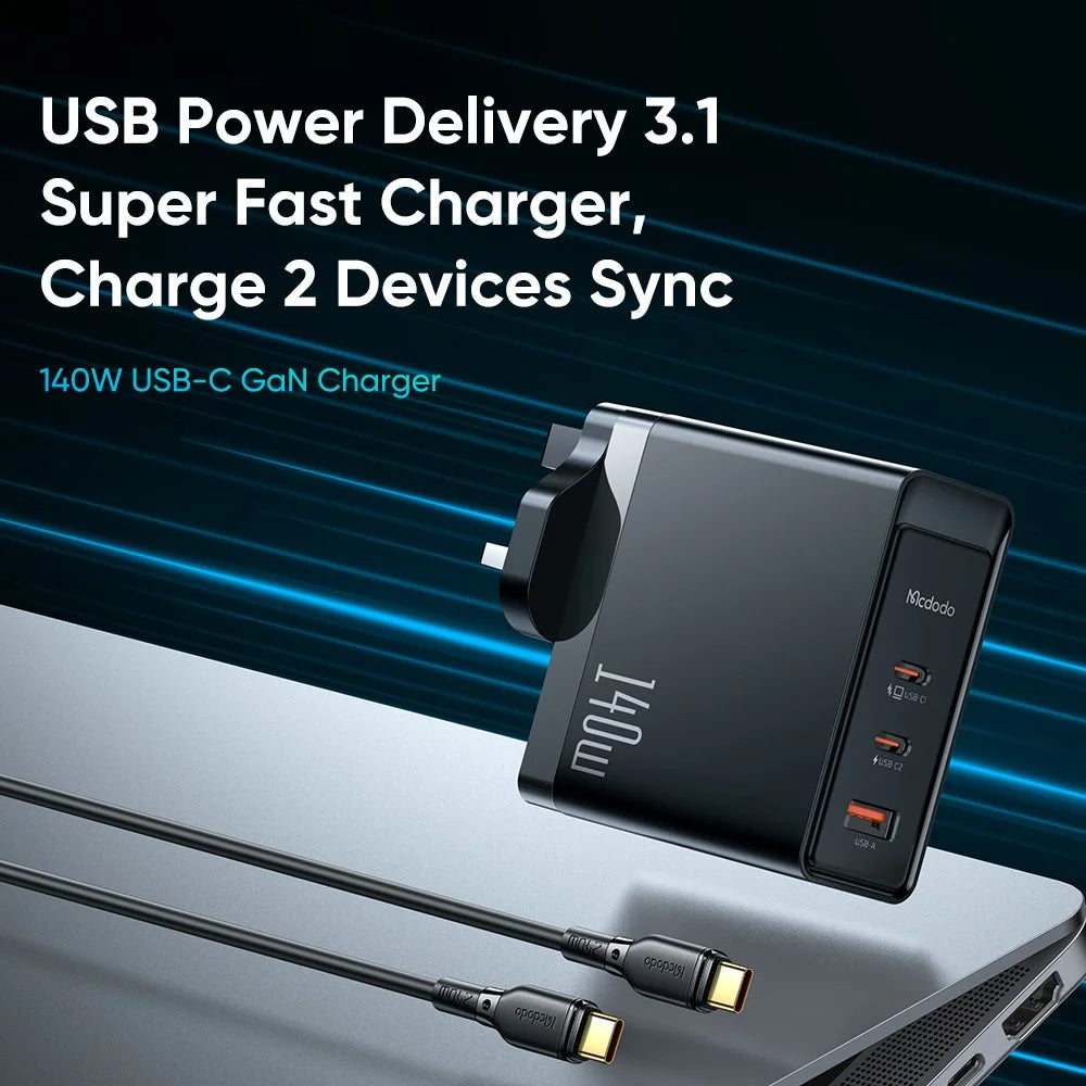 MCDODO CH-29 MDD 140W GaN 5 3 Ports Type-C to Type-C Charger Fast Charging Phone Wall Charger Adapter - UK Plug - 2